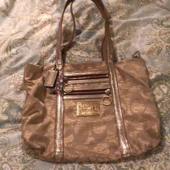 Coach Poppy gold shimmer medium-large tote - Picture 1 of 5